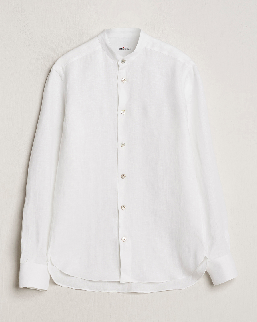 Herre | Skjorter | Kiton | Linen Guru Collar Shirt White