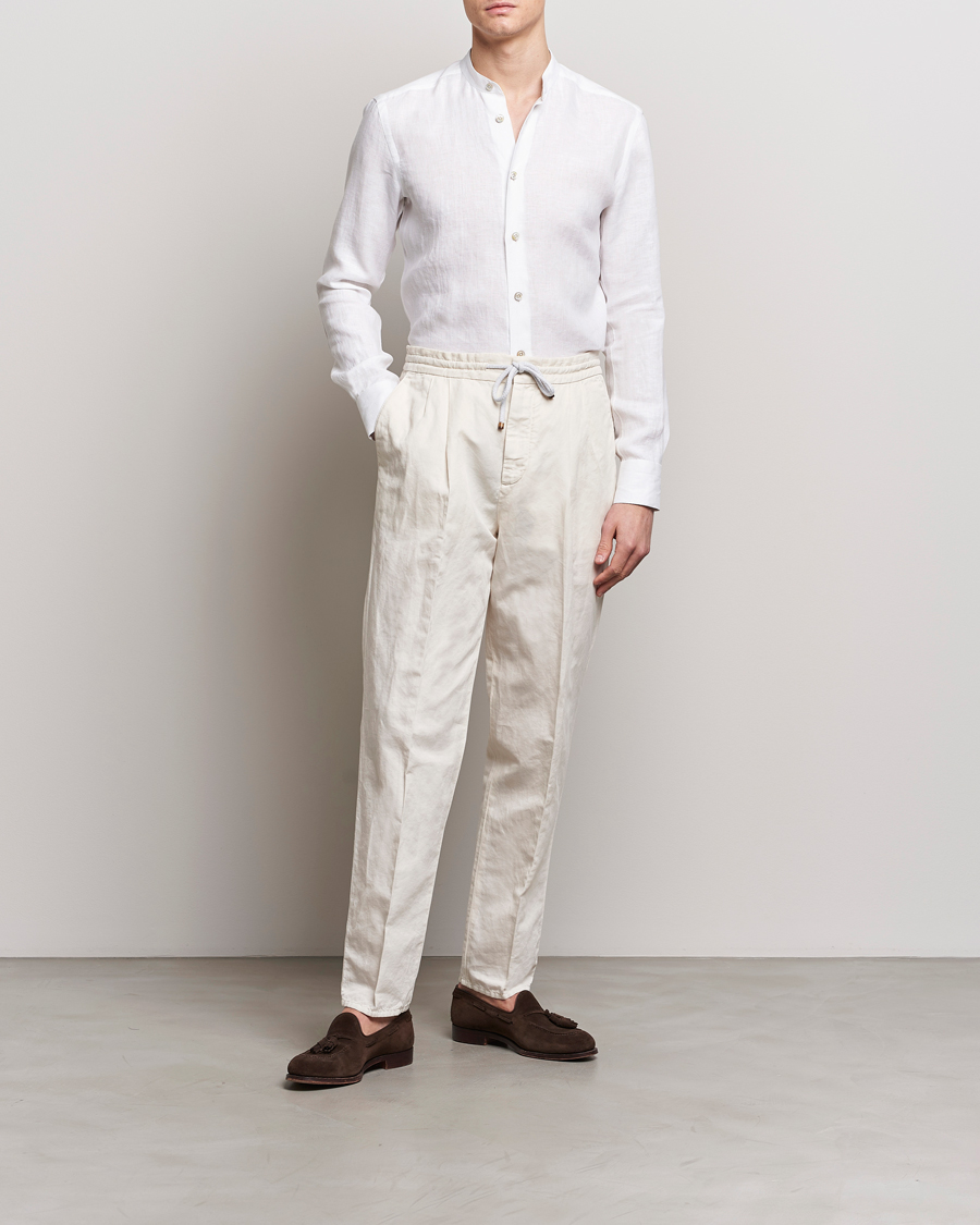 Herre | Skjorter | Kiton | Linen Guru Collar Shirt White