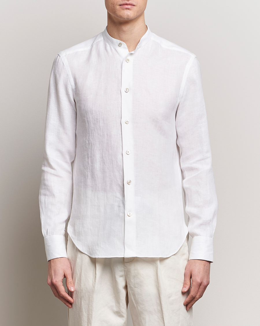 Herre | Linskjorter | Kiton | Linen Guru Collar Shirt White