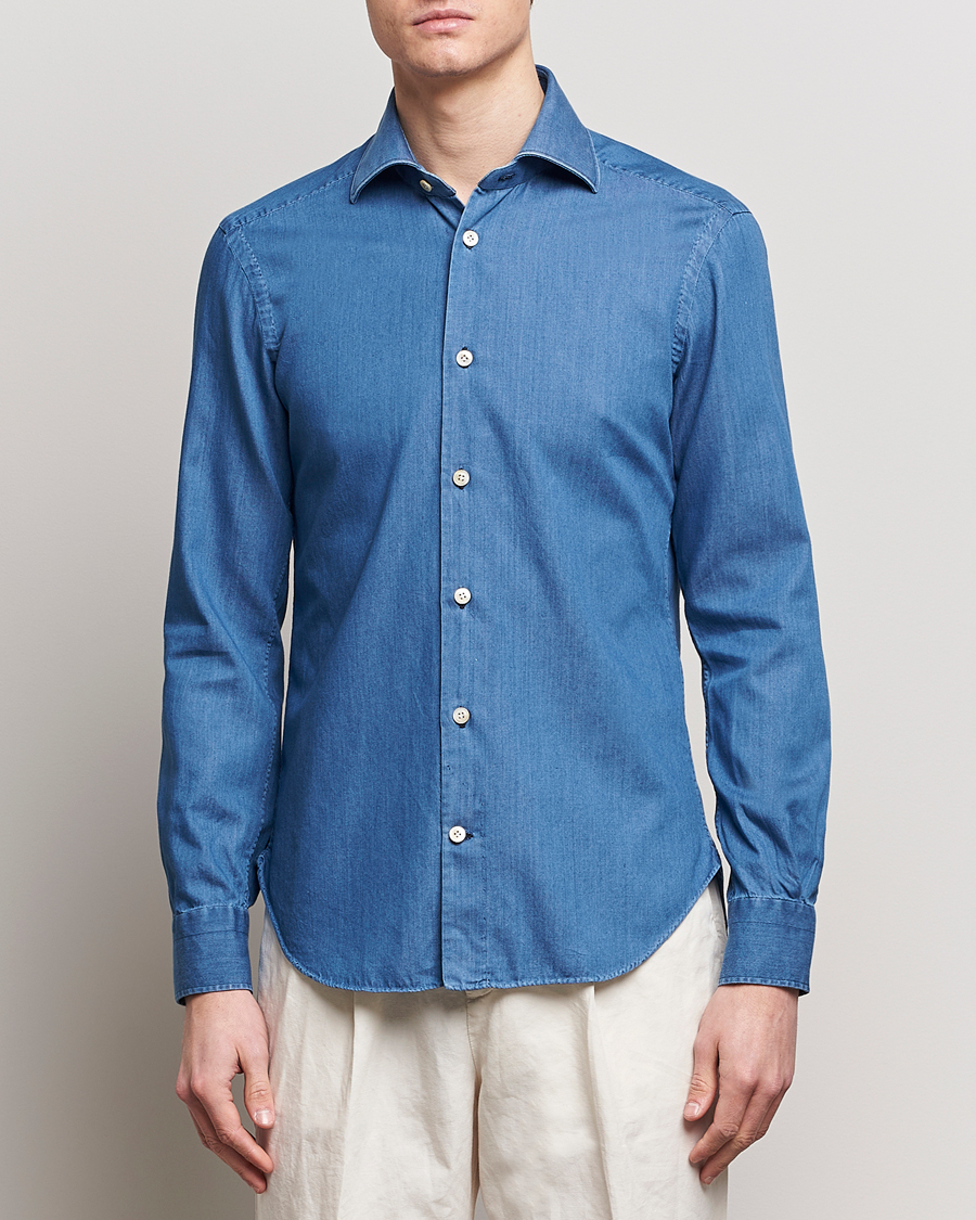 Herre | Klær | Kiton | Slim Fit Denim Shirt Light Indigo