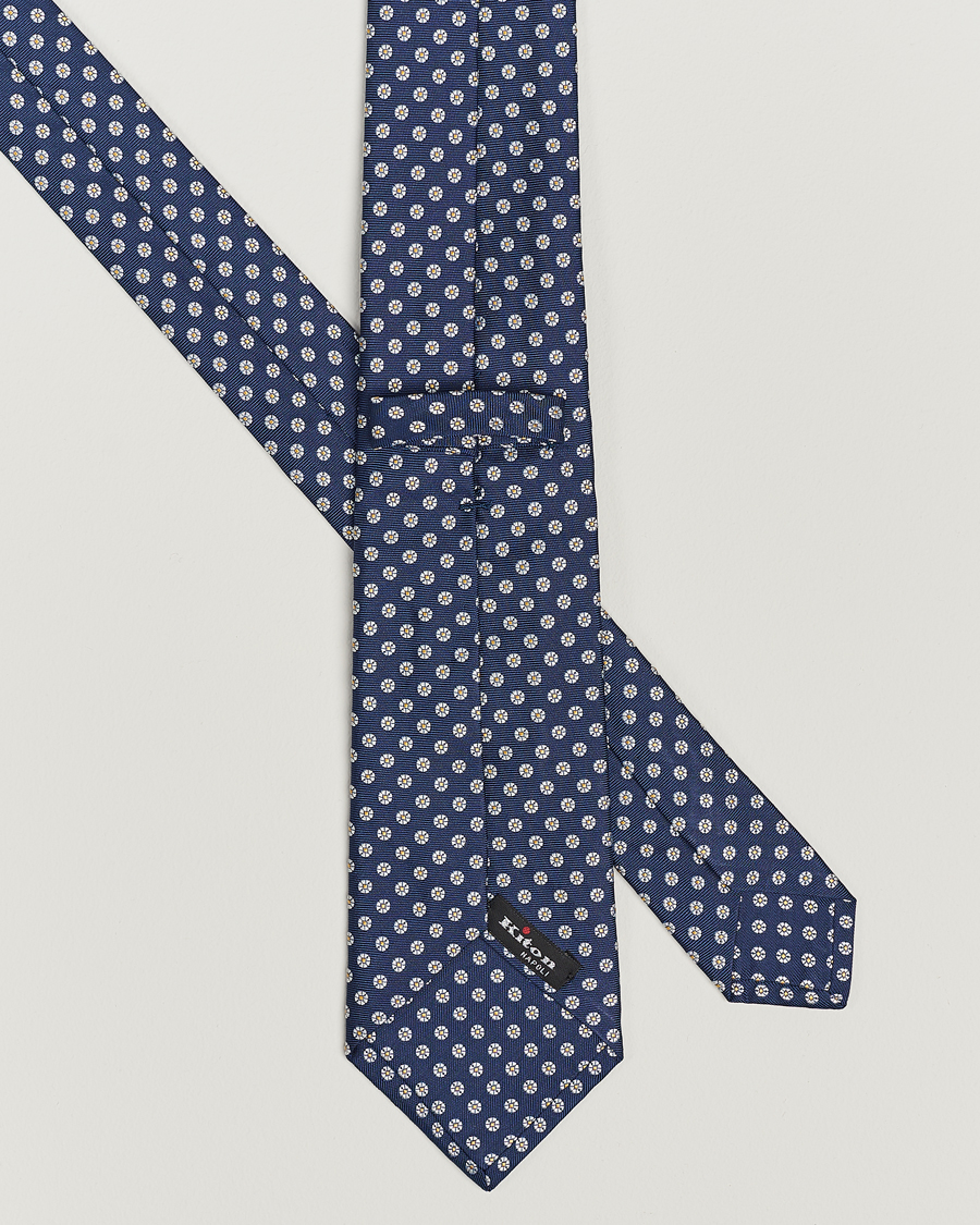 Herre | Kiton Micro Flower Silk Tie Navy | Kiton | Micro Flower Silk Tie Navy