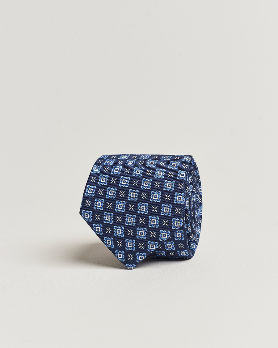Herre | Kiton Printed Medallion Silk Tie Navy | Kiton | Printed Medallion Silk Tie Navy