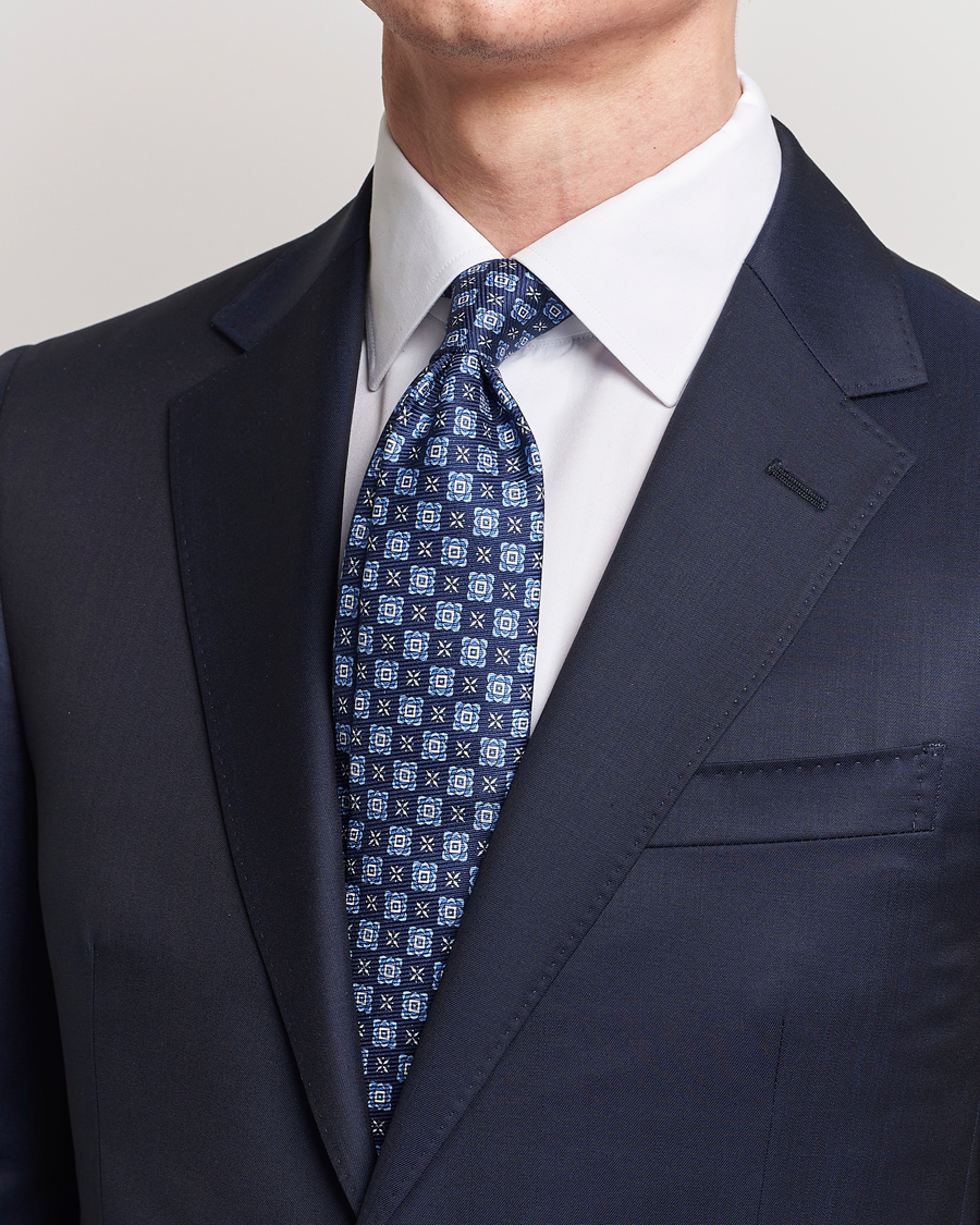 Herre | Kiton Printed Medallion Silk Tie Navy | Kiton | Printed Medallion Silk Tie Navy