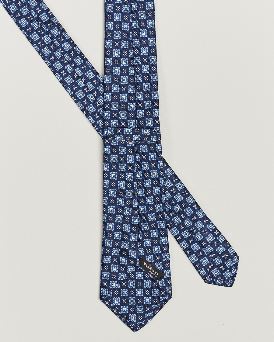 Herre | Kiton Printed Medallion Silk Tie Navy | Kiton | Printed Medallion Silk Tie Navy