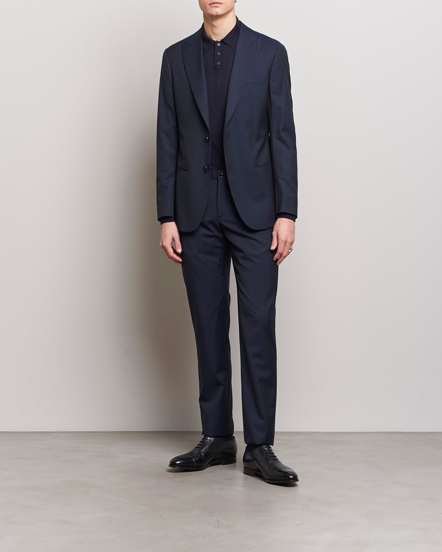 Giorgio Armani Slim Fit Peak Lapel Wool Suit Navy