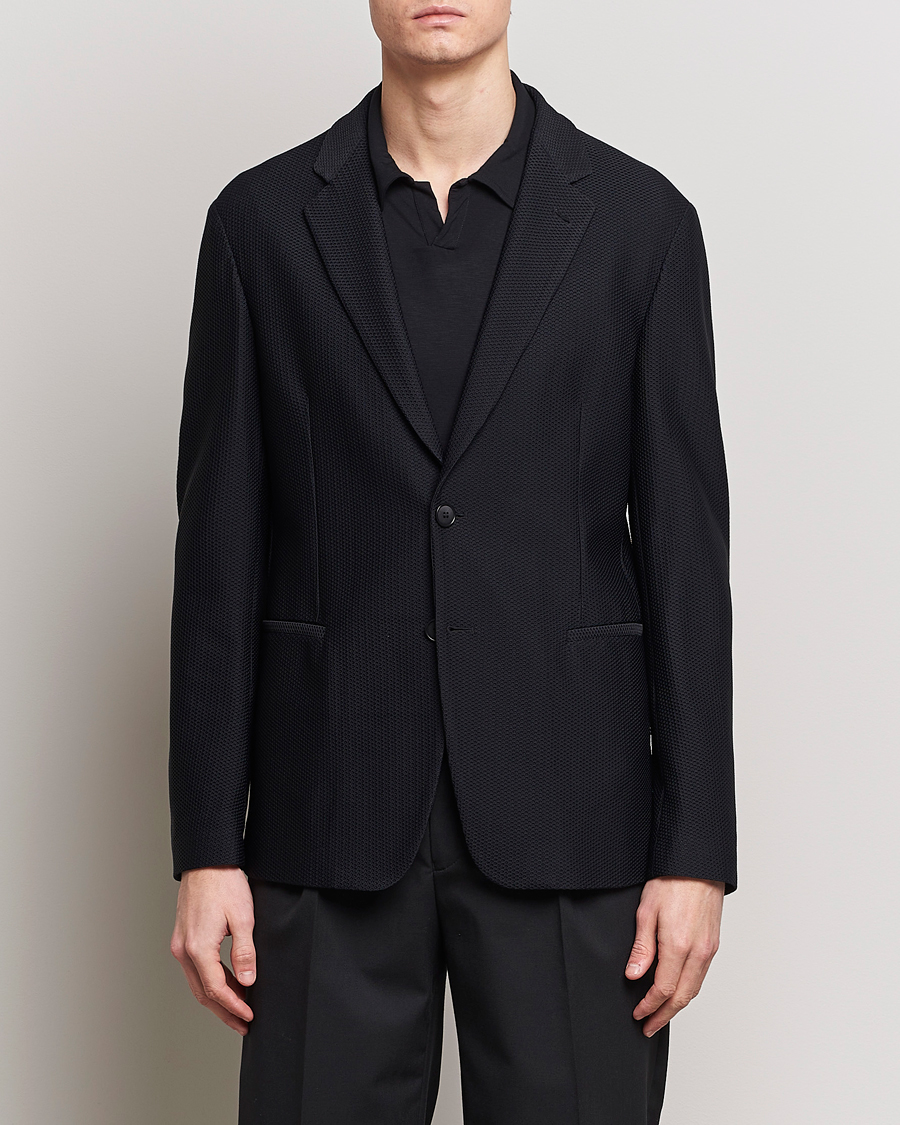 Herre | Strikkede blazere | Giorgio Armani | Single Breasted Mesh Blazer Black