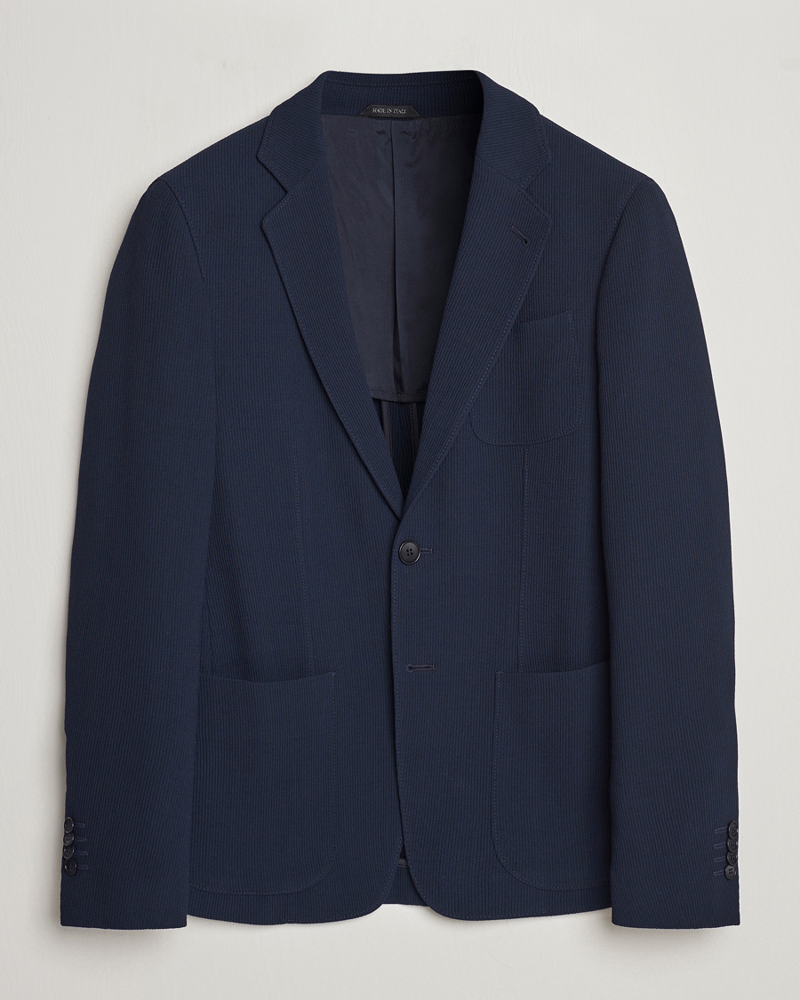 Herre | Dressjakker | Giorgio Armani | Single Breasted Rib Wool Blazer Navy
