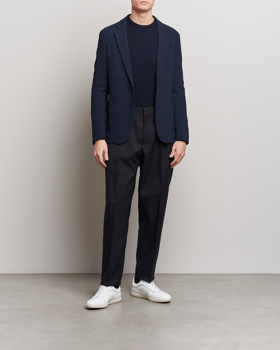 Herre | Dressjakker | Giorgio Armani | Single Breasted Rib Wool Blazer Navy