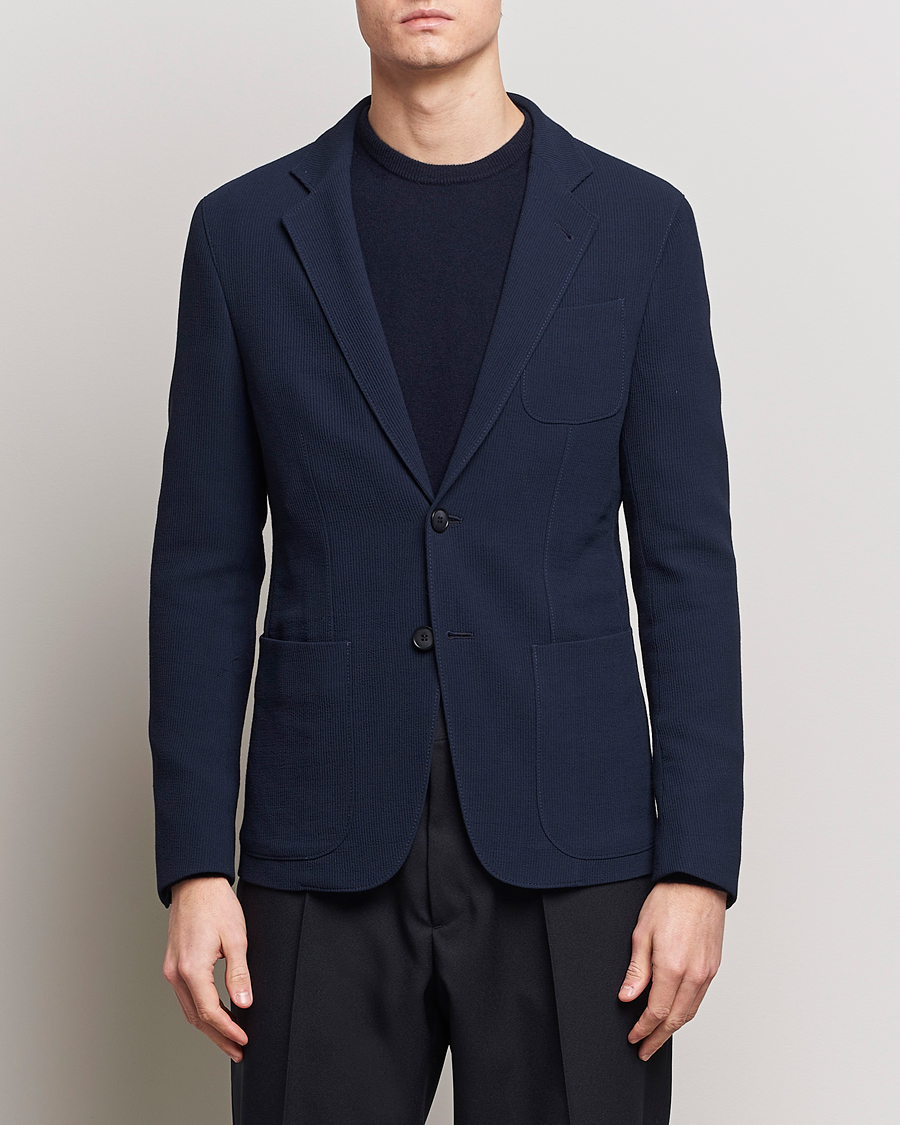 Herre | Ullblazer | Giorgio Armani | Single Breasted Rib Wool Blazer Navy