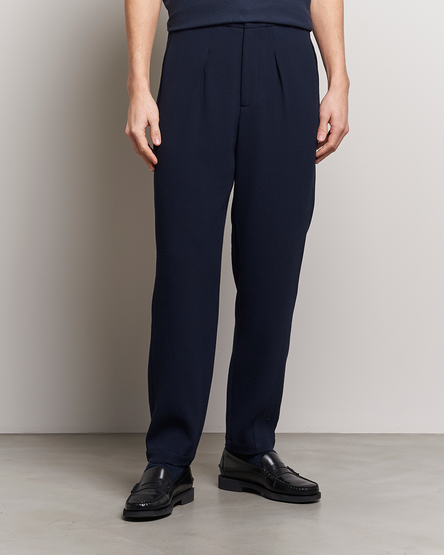 Herre | Bukser | Giorgio Armani | Pleated Rib Wool Trousers Navy