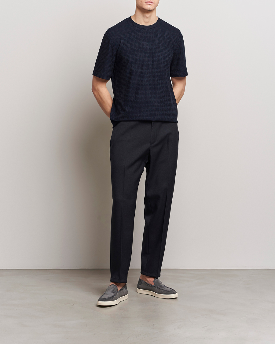 Herre | T-Shirts | Giorgio Armani | Short Sleeve Cashmere Stretch T-Shirt Navy