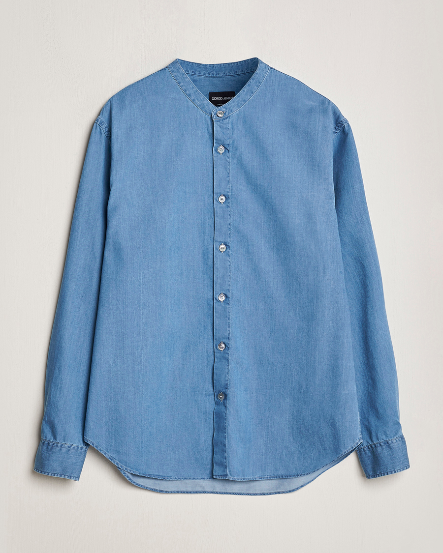 Herre | Skjorter | Giorgio Armani | Slim Fit Denim Guru Collar Shirt Light Indigo