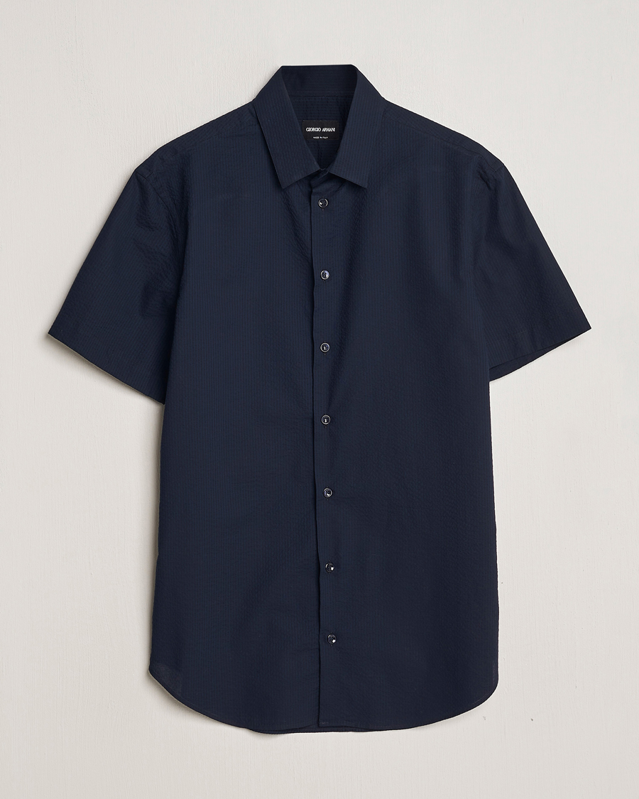Herre | Skjorter | Giorgio Armani | Short Sleeve Seersucker Shirt Navy