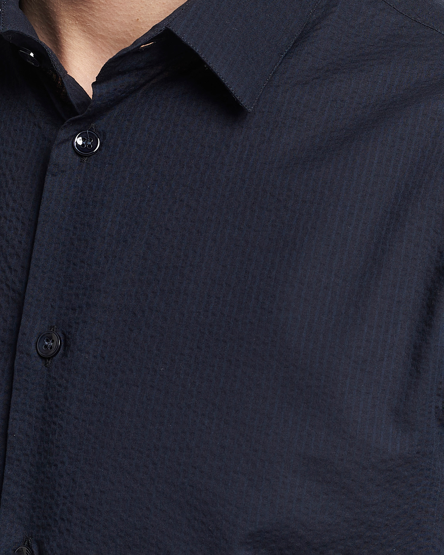 Herre | Skjorter | Giorgio Armani | Short Sleeve Seersucker Shirt Navy