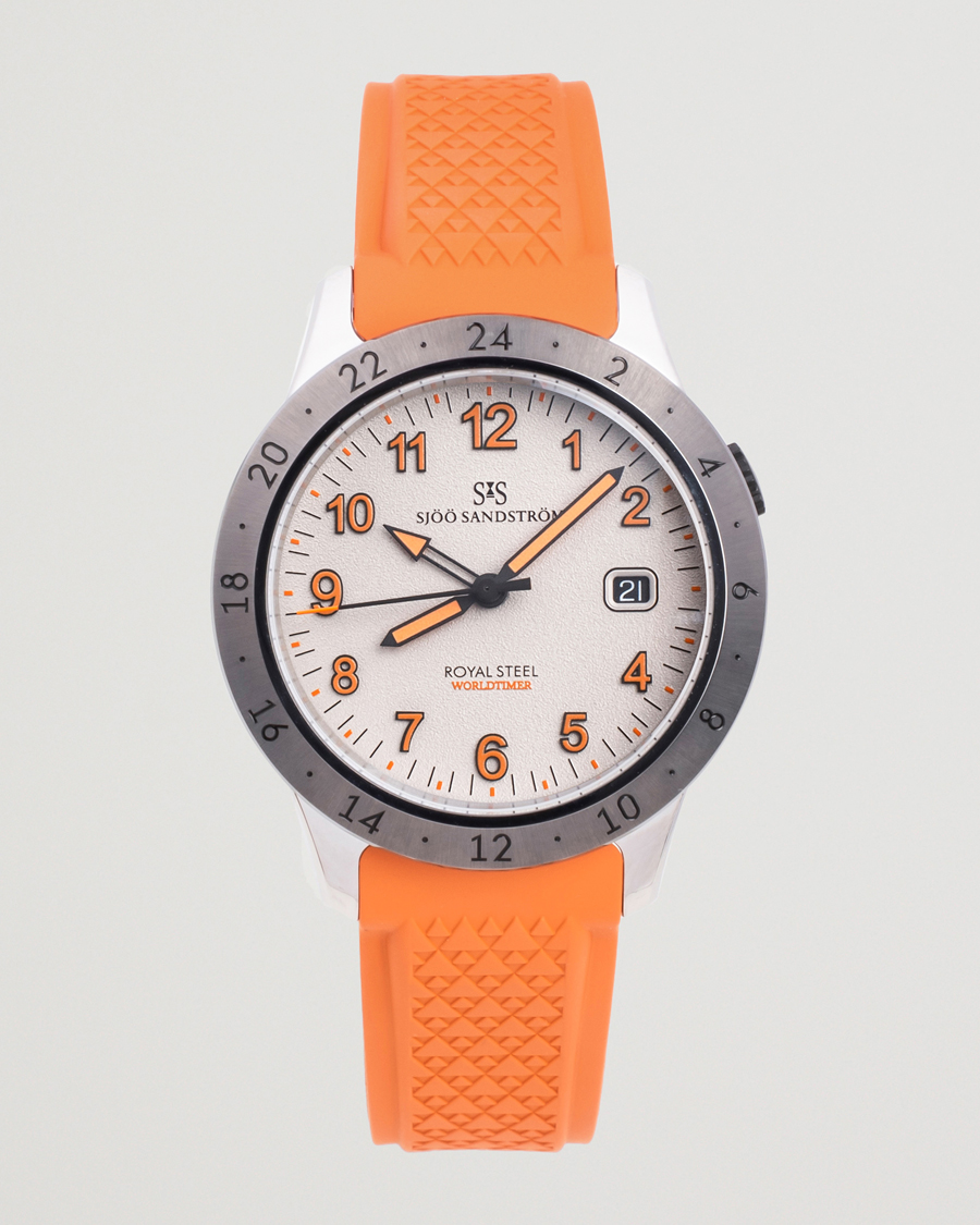 Herre | Sjöö Sandström Royal Steel Worldtimer 41mm Annual Edition Orange | Sjöö Sandström | Royal Steel Worldtimer 41mm Annual Edition Orange