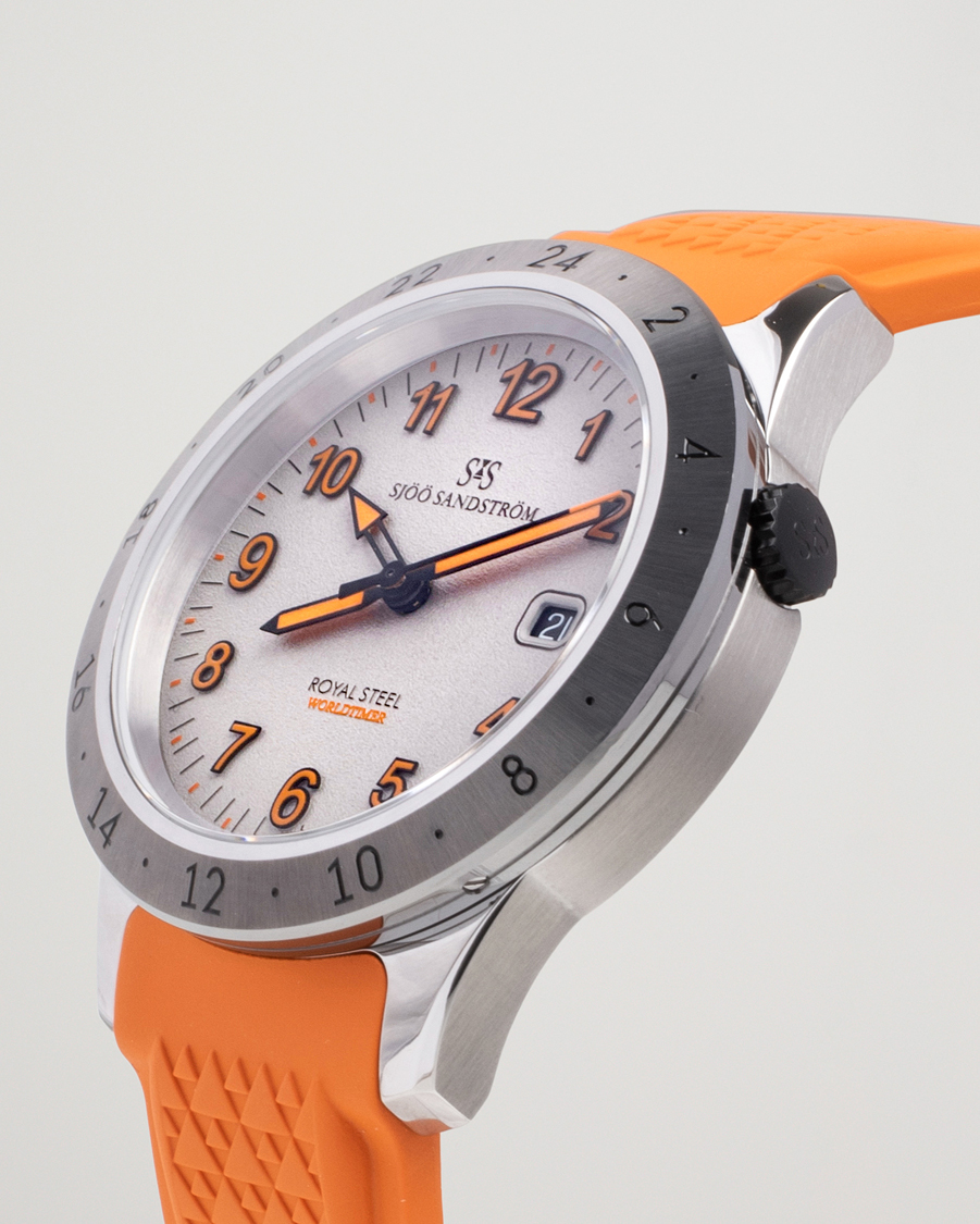 Herre | Sjöö Sandström Royal Steel Worldtimer 41mm Annual Edition Orange | Sjöö Sandström | Royal Steel Worldtimer 41mm Annual Edition Orange