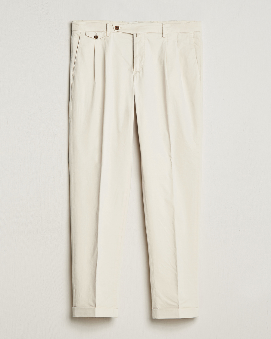 Herre | Bukser | Briglia 1949 | Easy Fit Pleated Cotton Stretch Chino Cream