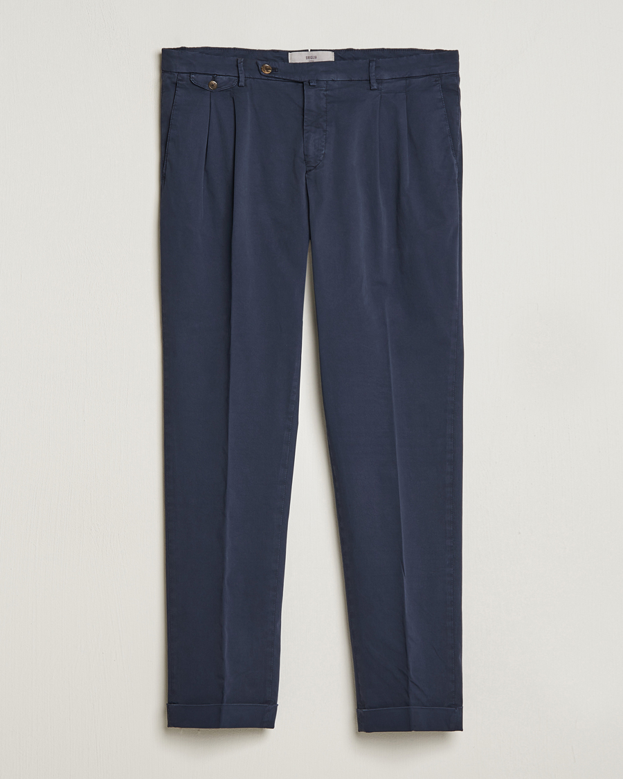 Herre | Bukser | Briglia 1949 | Easy Fit Pleated Cotton Stretch Chino Navy