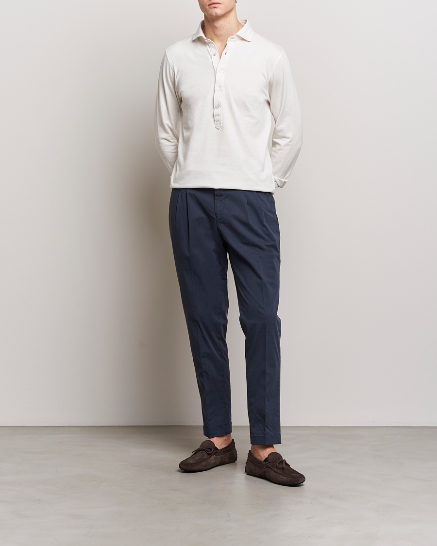 Herre | Bukser | Briglia 1949 | Easy Fit Pleated Cotton Stretch Chino Navy