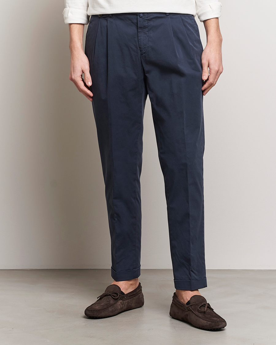 Herre | Chinos | Briglia 1949 | Easy Fit Pleated Cotton Stretch Chino Navy