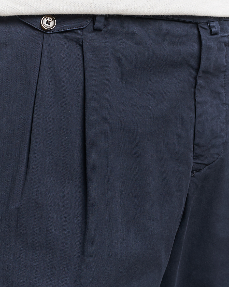 Herre | Bukser | Briglia 1949 | Easy Fit Pleated Cotton Stretch Chino Navy