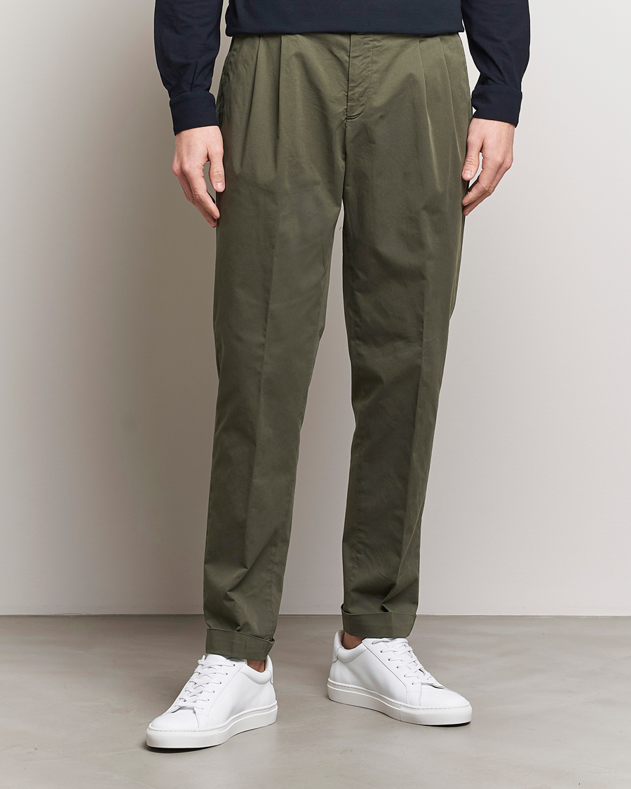 Herre | Chinos | Briglia 1949 | Easy Fit Pleated Cotton Stretch Chino Olive