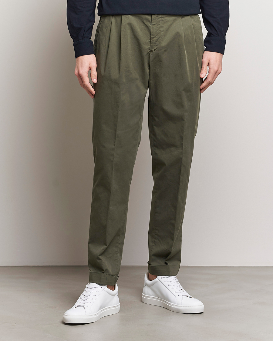 Herre | Italian Department | Briglia 1949 | Easy Fit Pleated Cotton Stretch Chino Olive