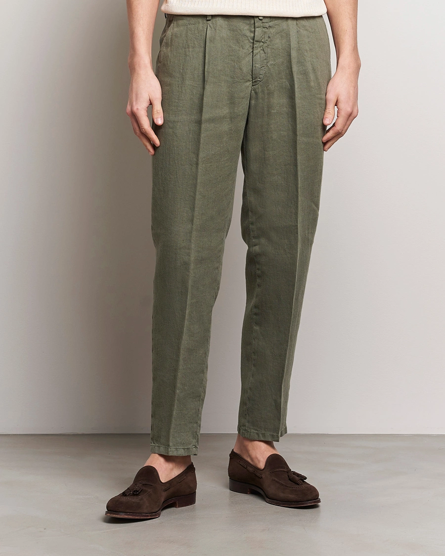 Herre |  | Briglia 1949 | Pleated Linen Trousers Olive