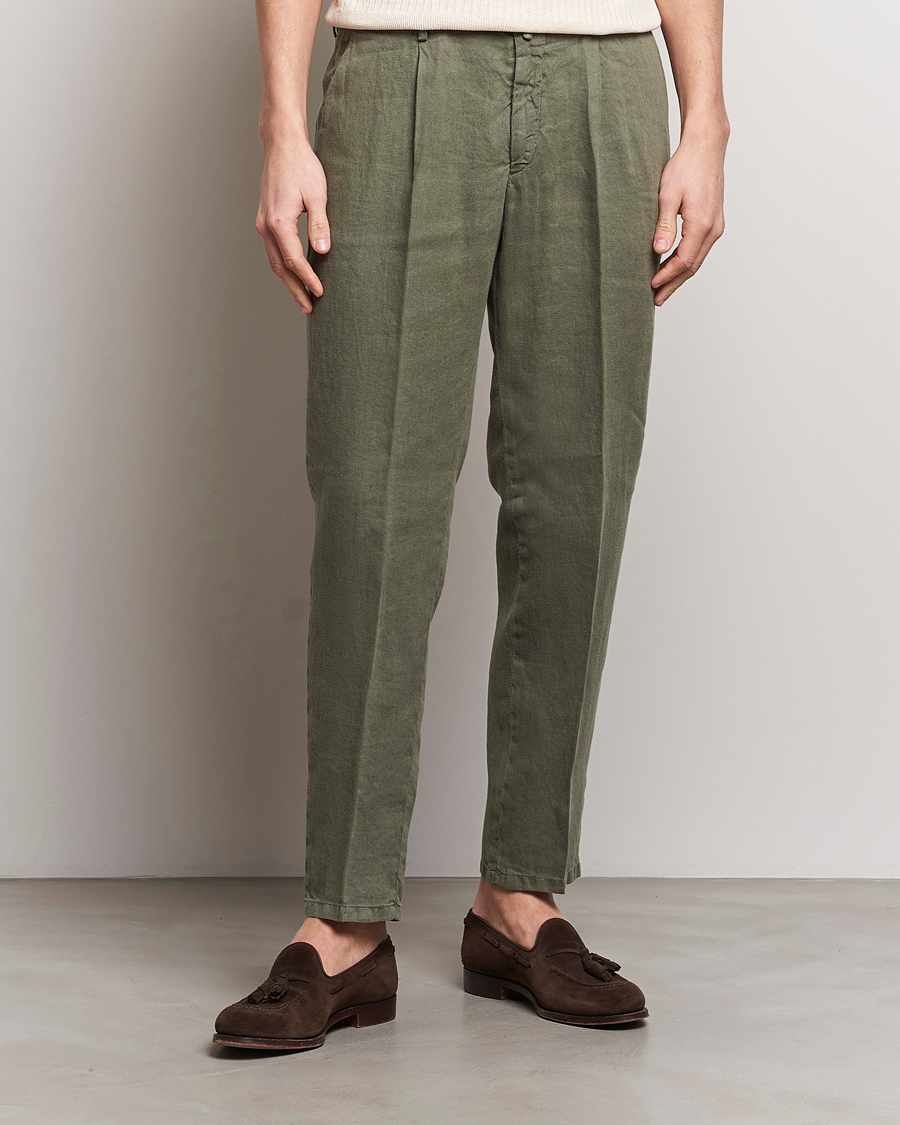 Herre | Italian Department | Briglia 1949 | Pleated Linen Trousers Olive