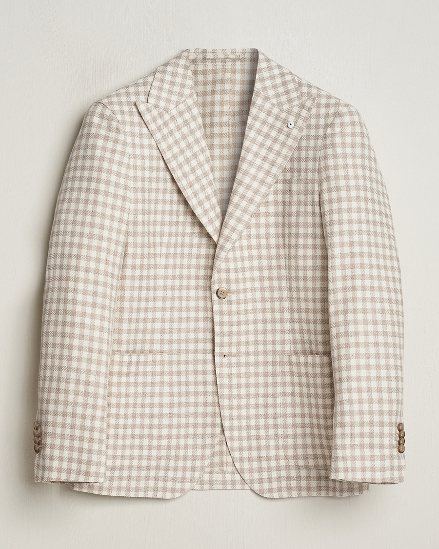 Herre | Dressjakker | L.B.M. 1911 | Checked Cotton Peak Lapel Blazer Beige