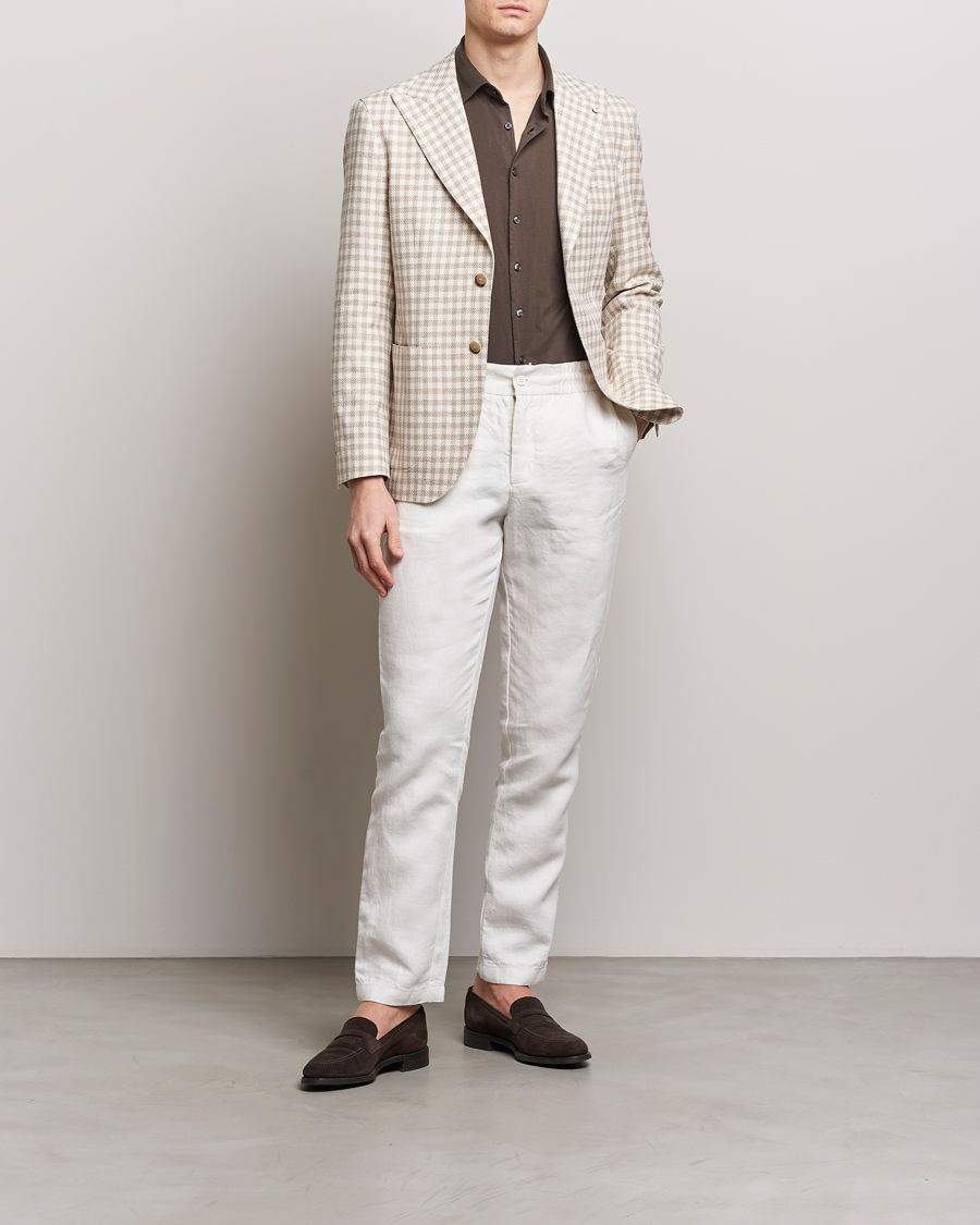 Herre | Dressjakker | L.B.M. 1911 | Checked Cotton Peak Lapel Blazer Beige