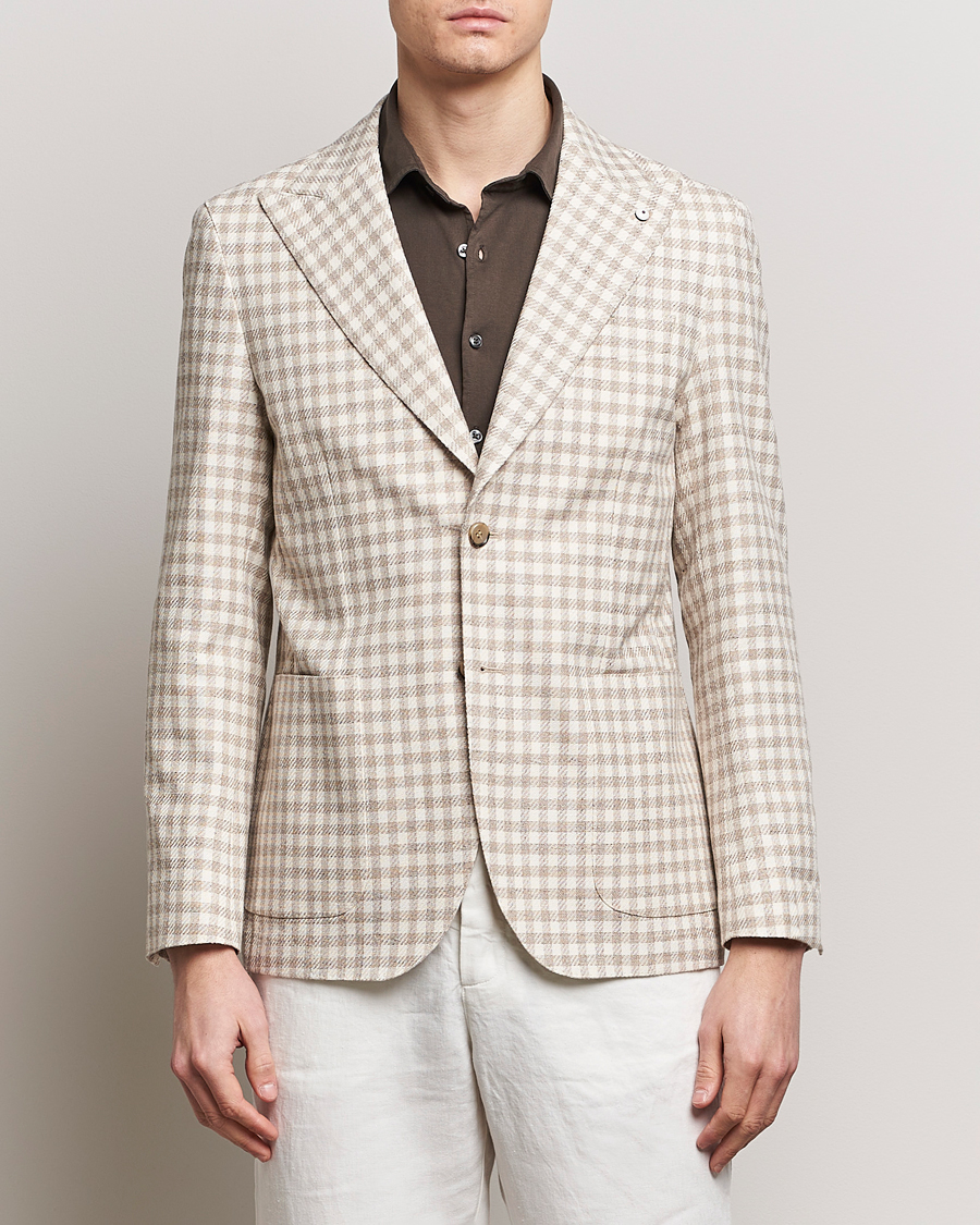 Herre | Avdelinger | L.B.M. 1911 | Checked Cotton Peak Lapel Blazer Beige