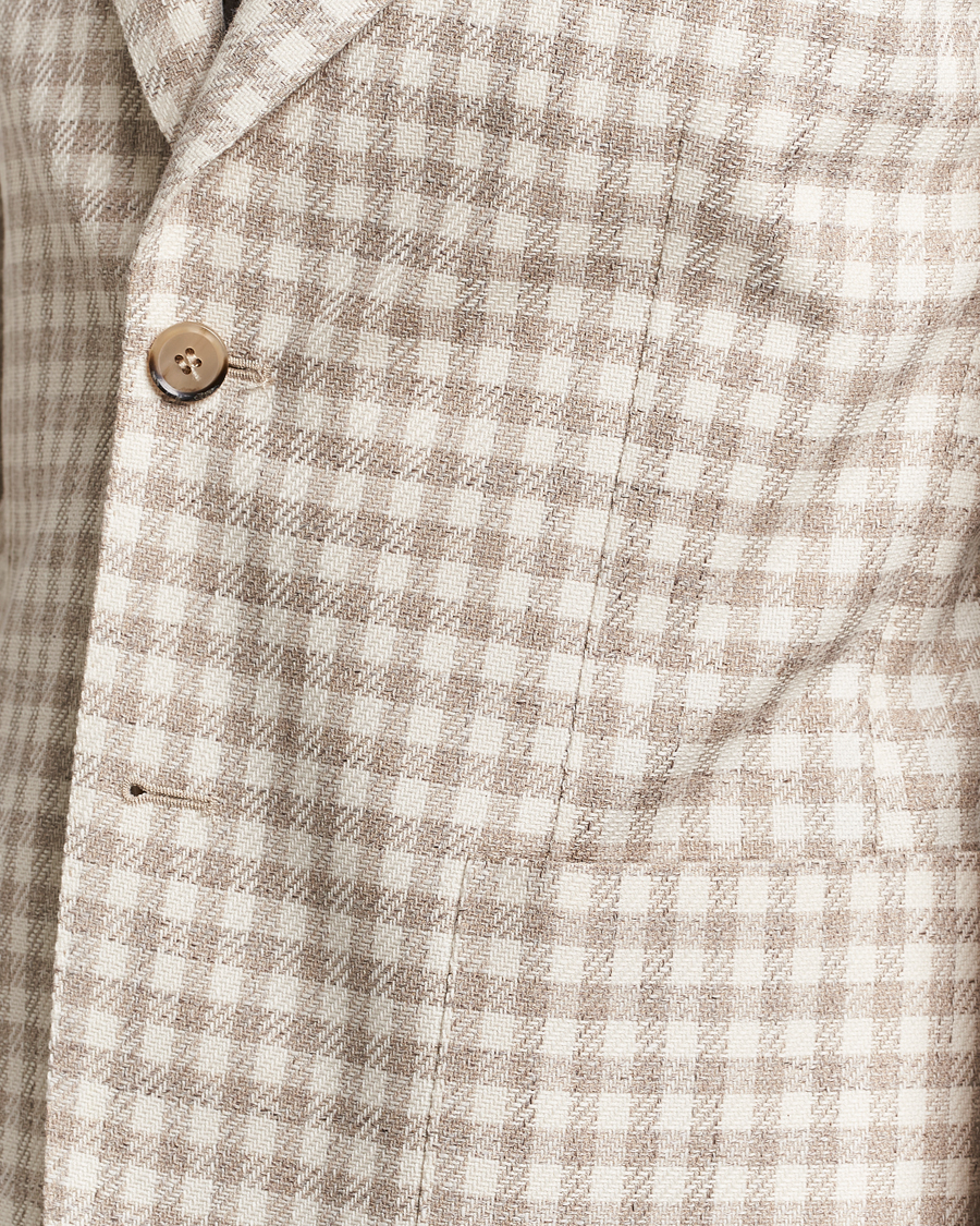 Herre | Dressjakker | L.B.M. 1911 | Checked Cotton Peak Lapel Blazer Beige