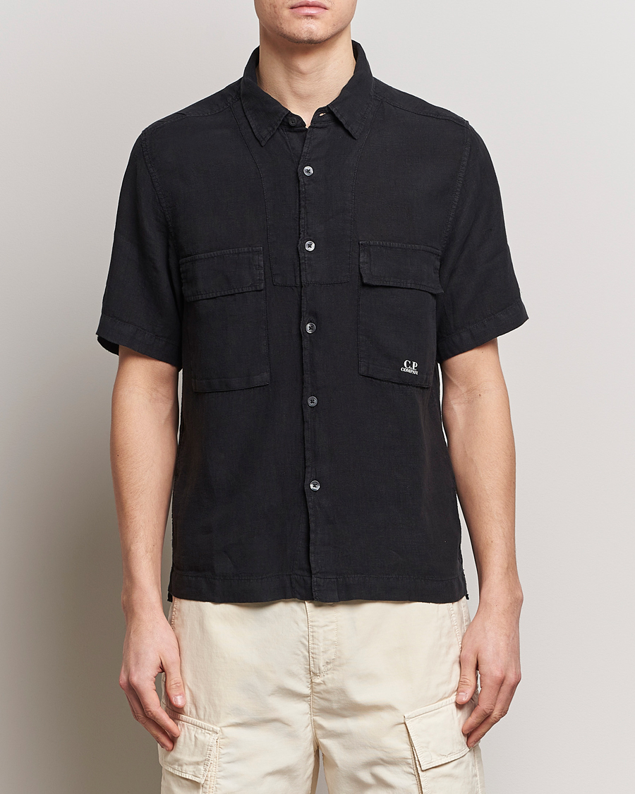 Herre | Kortermede skjorter | C.P. Company | Short Sleeve Linen Shirt Black