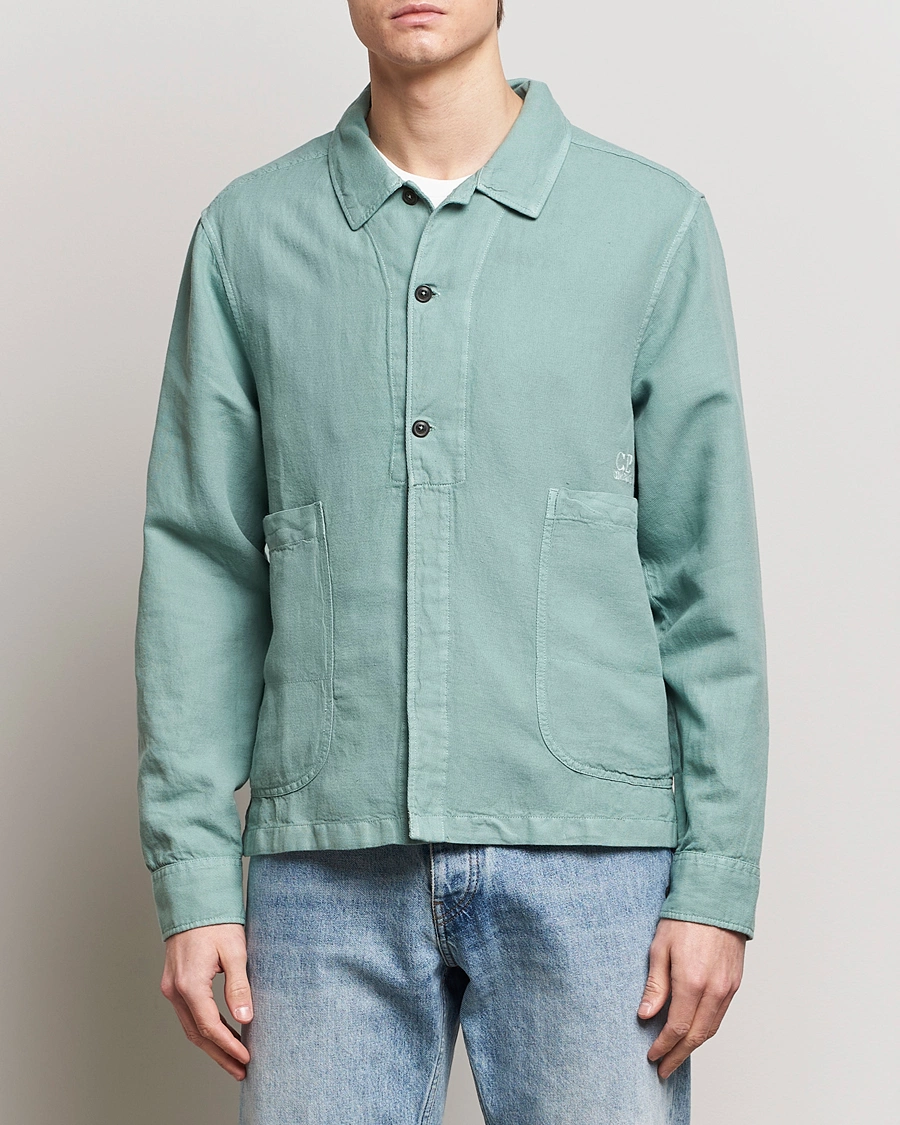 Herre |  | C.P. Company | Broken Linen/Cotton Overshirt Light Green