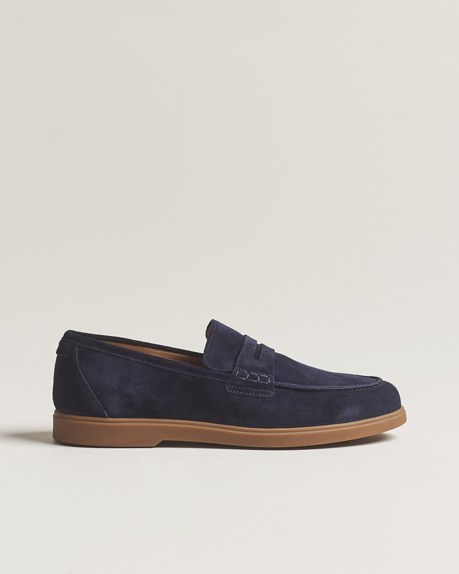 Herre | Loake 1880 Lucca Suede Penny Loafer Navy | Loake 1880 | Lucca Suede Penny Loafer Navy