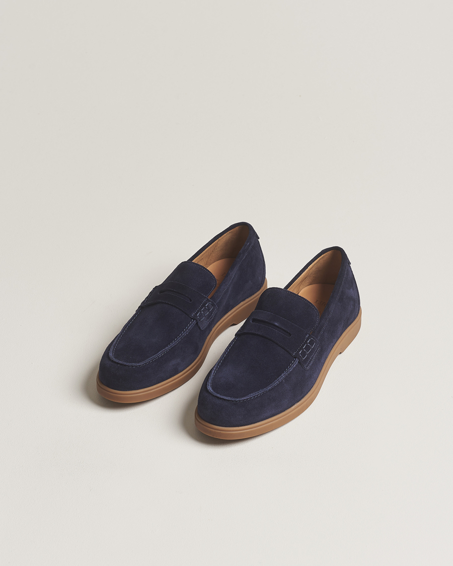 Herre | Loake 1880 Lucca Suede Penny Loafer Navy | Loake 1880 | Lucca Suede Penny Loafer Navy