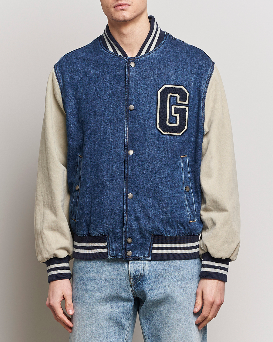 Herre | Salg klær | GANT | Denim Varsity Jacket Dark Blue Worn In