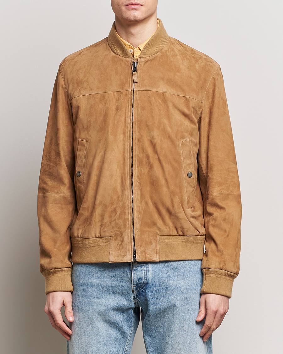 Herre |  | GANT | Suede Bombar Jacket Dark Khaki