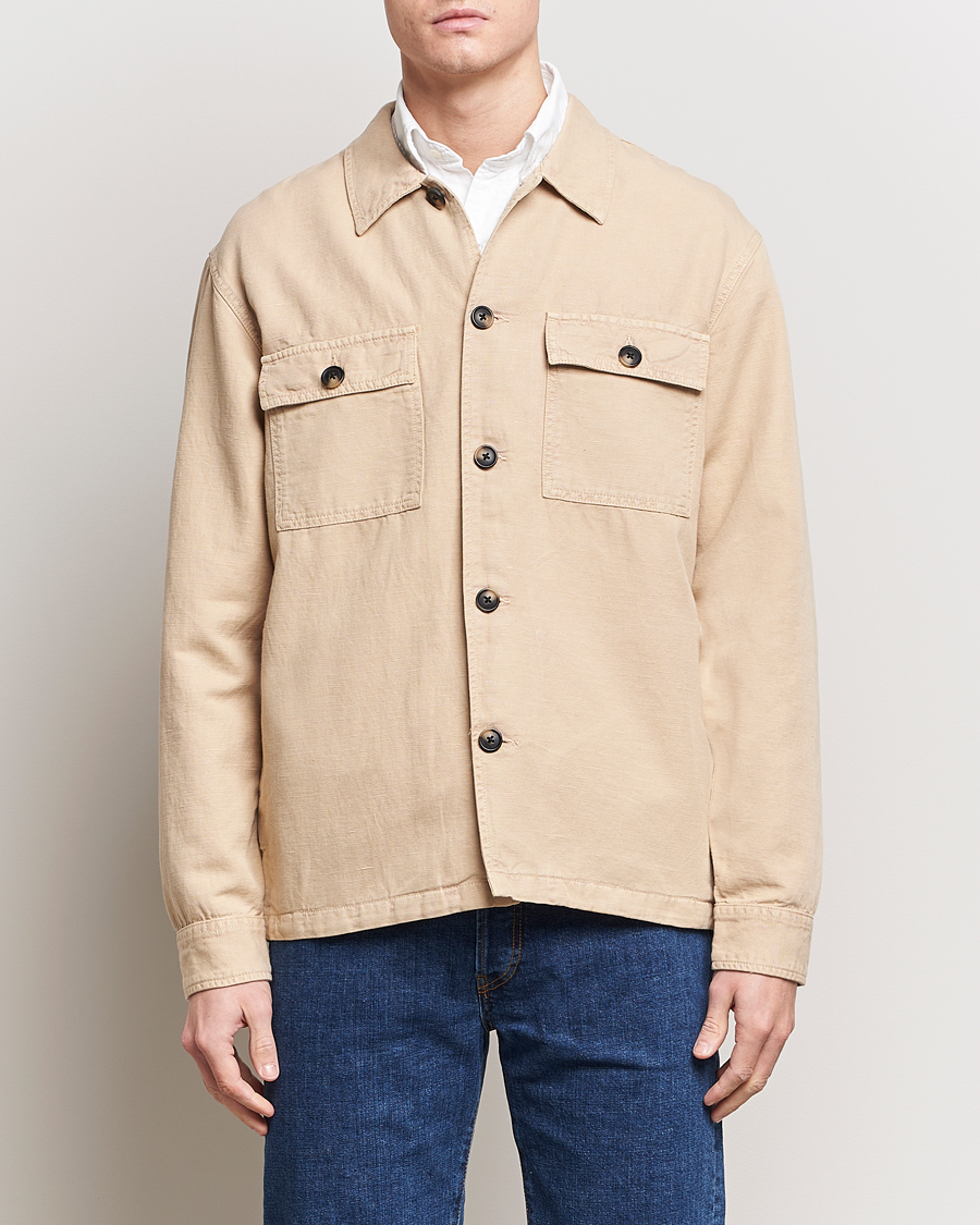 Herre | GANT | GANT | Linen/Cotton Twill Overshirt Dry Sand