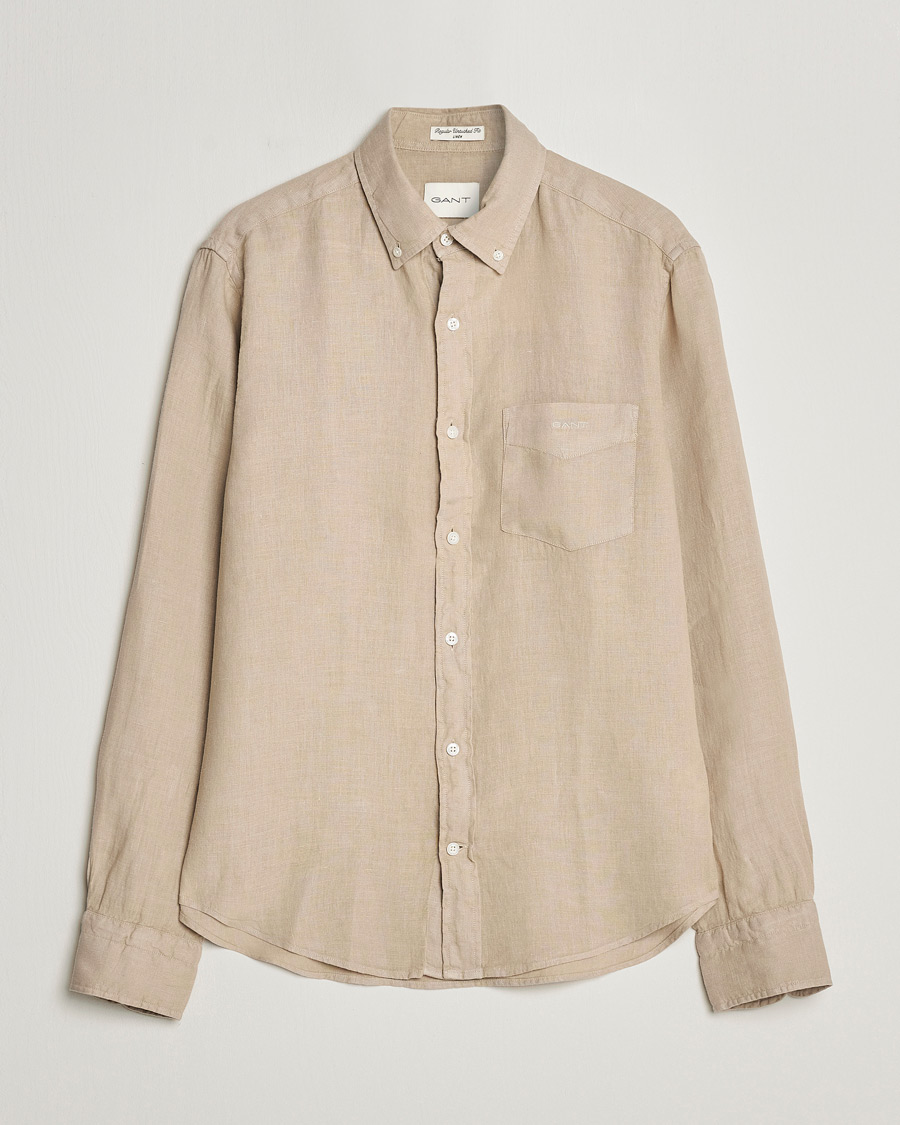 Herre | Skjorter | GANT | Regular Fit Garment Dyed Linen Shirt Concrete Beige