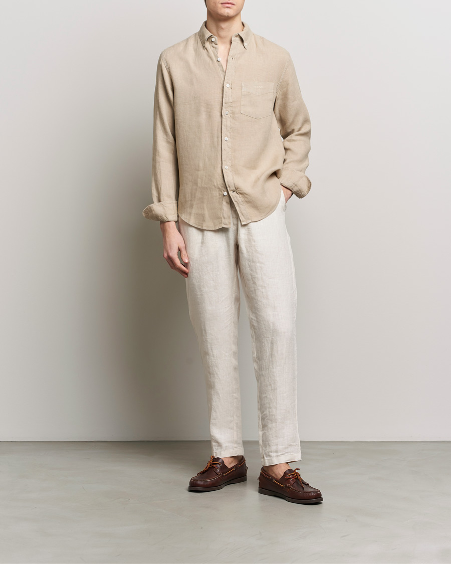 Herre | Skjorter | GANT | Regular Fit Garment Dyed Linen Shirt Concrete Beige