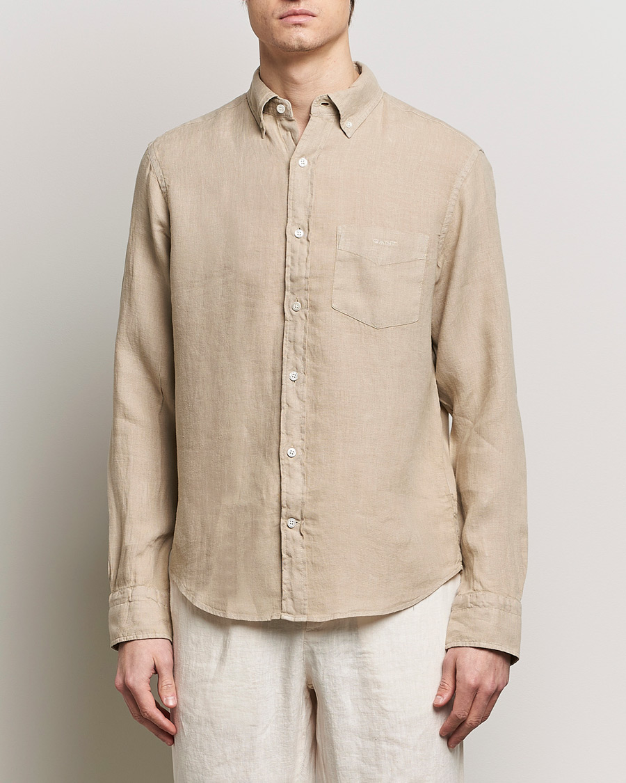 Herre | Lojalitetstilbud | GANT | Regular Fit Garment Dyed Linen Shirt Concrete Beige