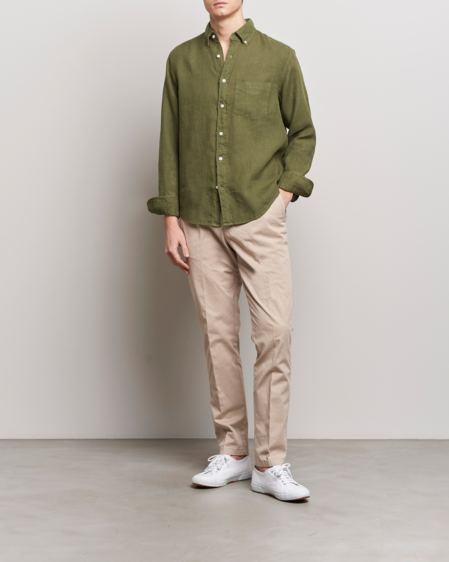 Herre | Skjorter | GANT | Regular Fit Garment Dyed Linen Shirt Juniper Green