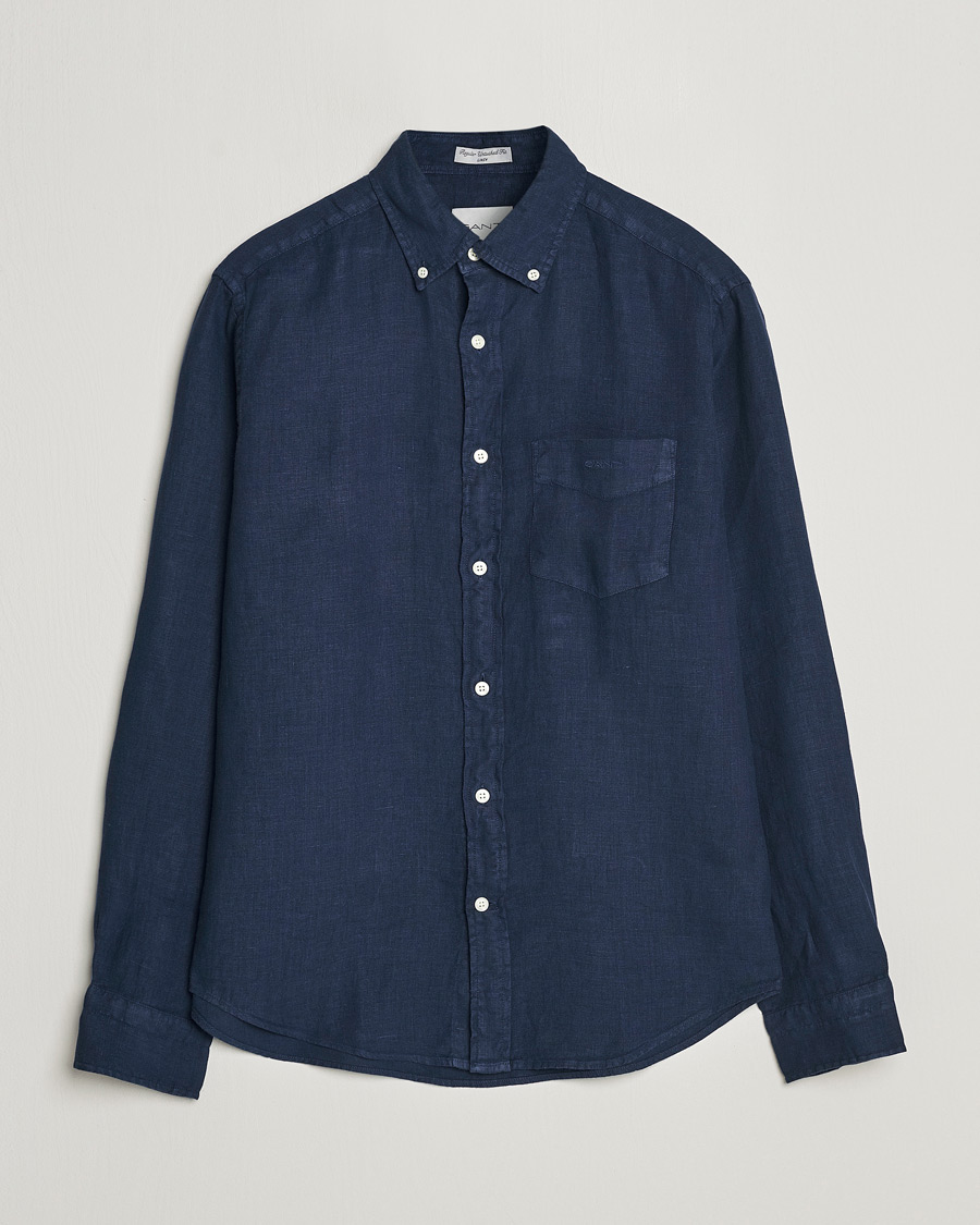 Herre | Skjorter | GANT | Regular Fit Garment Dyed Linen Shirt Marine