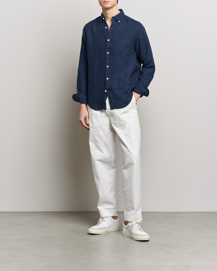 Herre | Skjorter | GANT | Regular Fit Garment Dyed Linen Shirt Marine