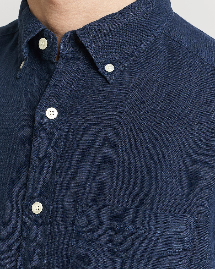 Herre | Skjorter | GANT | Regular Fit Garment Dyed Linen Shirt Marine