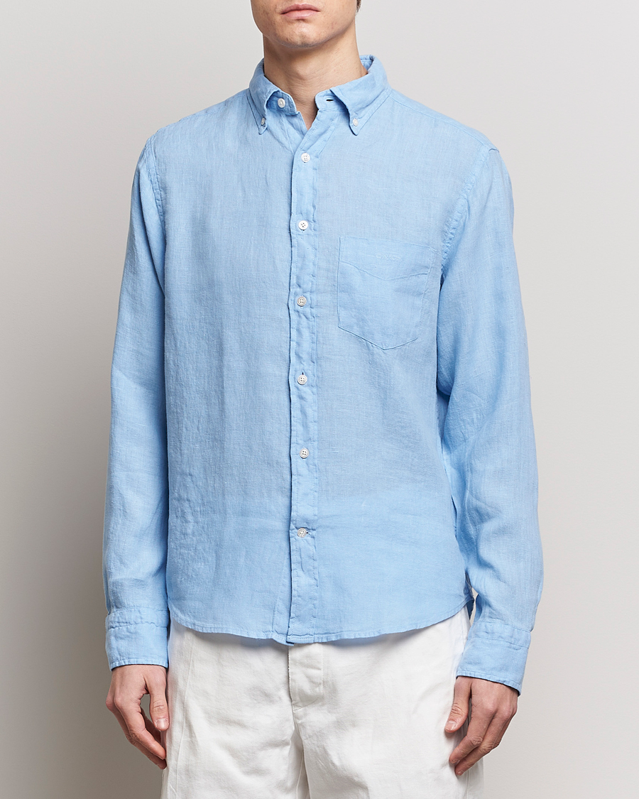 Herre | Skjorter | GANT | Regular Fit Garment Dyed Linen Shirt Capri Blue