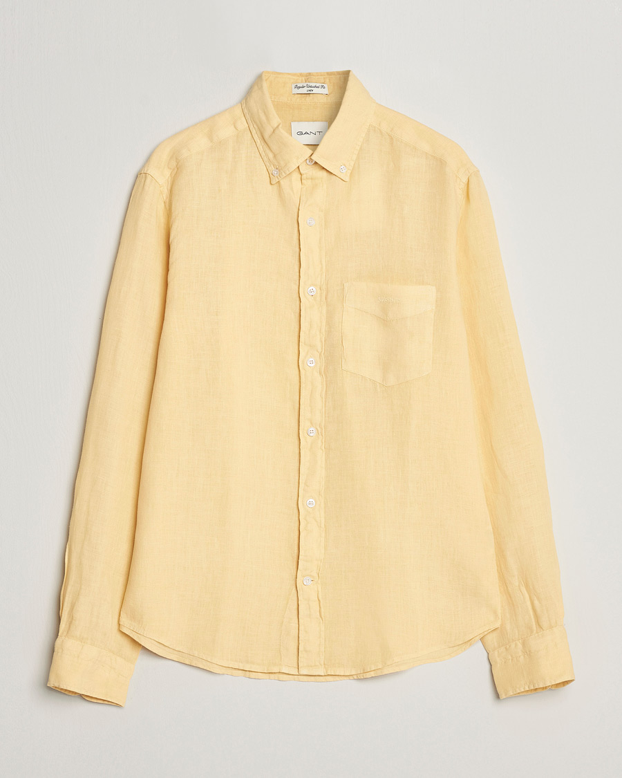 Herre | Skjorter | GANT | Regular Fit Garment Dyed Linen Shirt Dusty Yellow