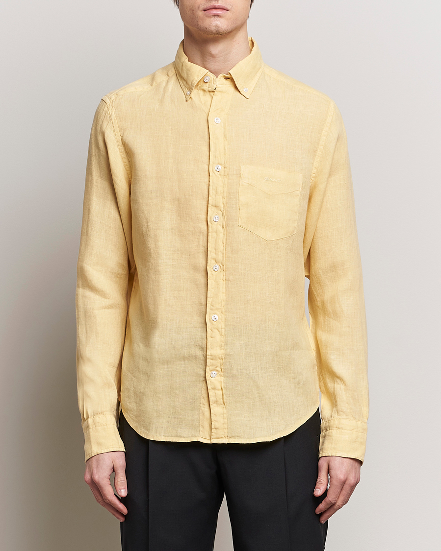 Herre | Linskjorter | GANT | Regular Fit Garment Dyed Linen Shirt Dusty Yellow